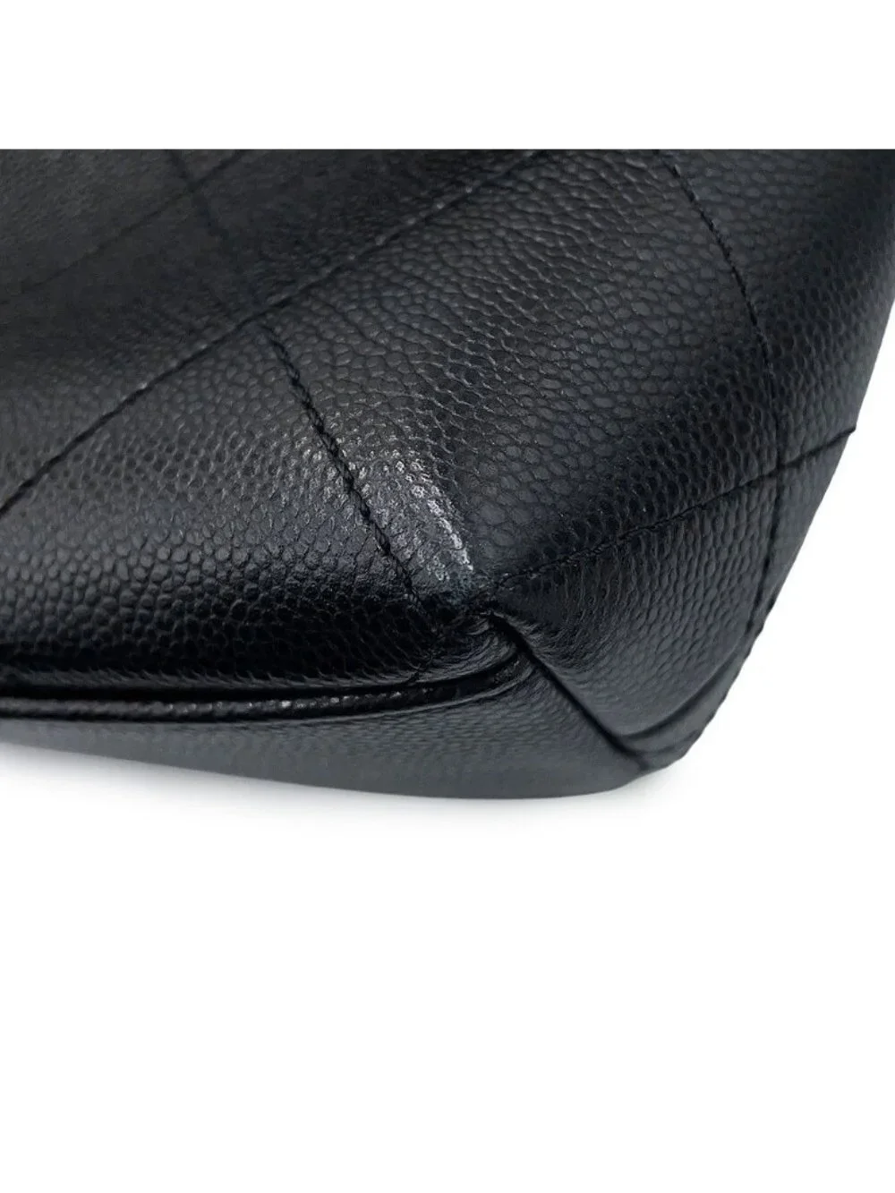 Chanel Shoulder Bag Quilted CC Logo Caviar Leather Black 2-Way